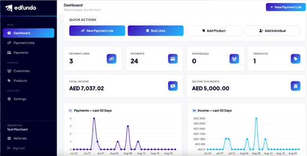 The Edfundo Pay merchant dashboard